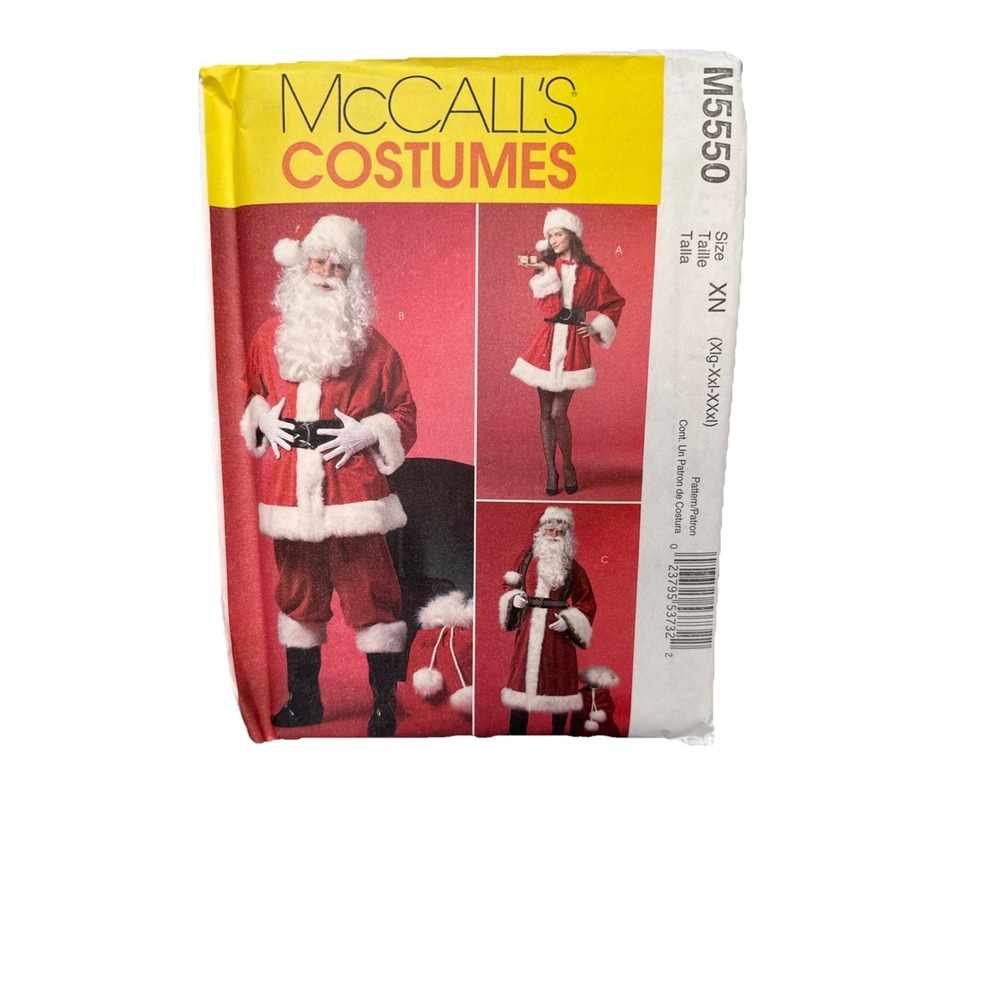 Santa Claus Mrs. Claus Christmas Costumes Pattern XL‎ XXL XXXL McCalls 5550 Plus